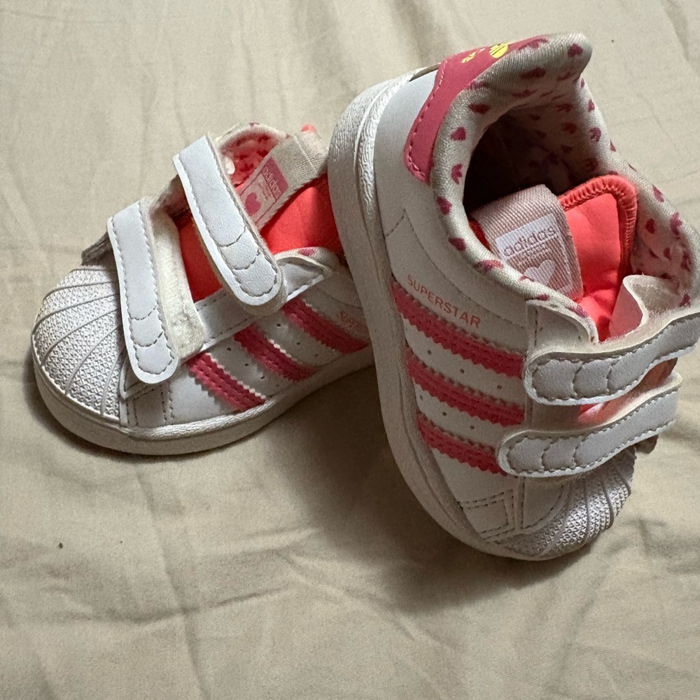 Adidas White and Pink Sneakers with Velcro Straps